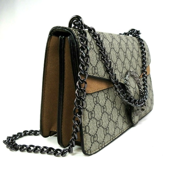 Suede Canvas Chain Shoulder Bag - Picture 8 of 8